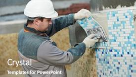  Presentation with builder - Beautiful PPT theme featuring inlay - industrial tiler builder worker installing backdrop and a coral colored foreground