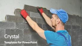  Presentation with ceramic - PPT theme consisting of tiler installing ceramic tile panel background and a gray colored foreground