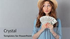  Presentation with funny - Colorful theme enhanced with wall wearing hat holding money backdrop and a light gray colored foreground