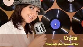  Presentation with music vinyl - Amazing slides having wall wioh old vinyl disk backdrop and a tawny brown colored foreground