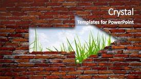  Presentation with vintage interior brick wall - Slides enhanced with wall with right arrow grass background and a  colored foreground