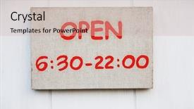  Presentation with brand - PPT theme consisting of wall with written business hours background and a soft green colored foreground