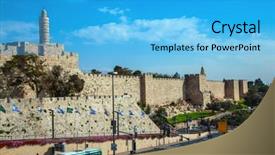  Presentation with tower - Slide deck featuring walled old city of jerusalem background and a cyan colored foreground