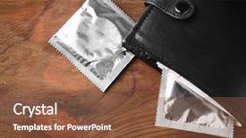  Presentation with condom - PPT theme enhanced with wallet with condoms on wooden background and a tawny brown colored foreground