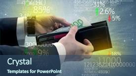  Presentation with stock exchange - Colorful presentation design enhanced with wallet with stock exchange theme backdrop and a  colored foreground