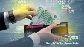  Presentation with stock exchange - Presentation design having wallet with stock exchange theme background and a  colored foreground