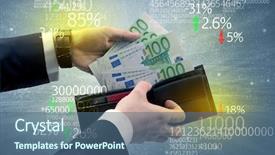  Presentation with stock exchange - Colorful PPT theme enhanced with wallet with stock exchange theme backdrop and a ocean colored foreground