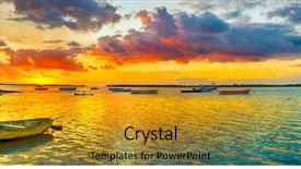  Presentation with fishing boat - Audience pleasing slides consisting of wallpaper - fishing boat at sunset time backdrop and a gold colored foreground