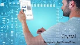  Presentation with circuit - PPT theme featuring leadership bright background chart - man holding digital tablet background and a light blue colored foreground