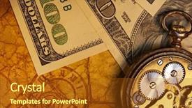  Presentation with time money - Colorful slide deck enhanced with wallpaper mechanical - time is money concept backdrop and a tawny brown colored foreground