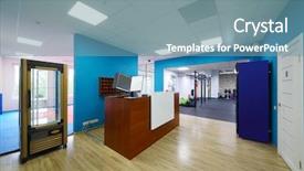  Presentation with blue - Beautiful slides featuring walls in modern fitness center backdrop and a seafoam green colored foreground