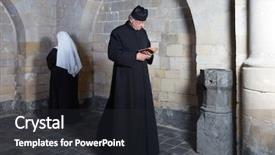  Presentation with nun - Audience pleasing slide deck consisting of minister - priest passing a young nun backdrop and a dark gray colored foreground