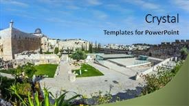  Presentation with flower on wall - PPT theme enhanced with walls of ancient jerusalem near background and a light blue colored foreground