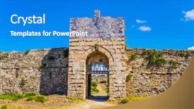  Presentation with fort - Beautiful slide deck featuring walls were overgrown with bush backdrop and a cobalt blue colored foreground