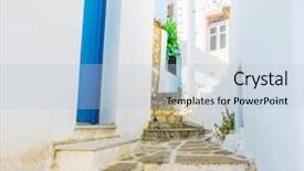  Presentation with differents between crepe and pancake - Audience pleasing presentation design consisting of walls with blue wooden door backdrop and a light blue colored foreground