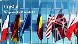  Presentation with world flags - PPT theme having wallstreet - corporate building with different world background and a teal colored foreground