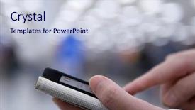  Presentation with blurred bokeh - PPT layouts featuring walmart - woman using her mobile phone background and a sky blue colored foreground