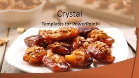  Presentation with date fruit - Slide deck consisting of dried food - walnut and date fruit background and a coral colored foreground