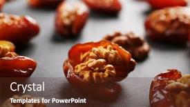  Presentation with date fruit - PPT theme having walnut and date fruit on wooden table close-up background and a tawny brown colored foreground