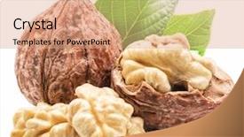  Presentation with walnut - Colorful presentation design enhanced with walnut and walnut kernel isolated backdrop and a coral colored foreground