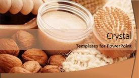  Presentation with walnut - Beautiful PPT theme featuring walnut-body-scrub-with-massage backdrop and a coral colored foreground