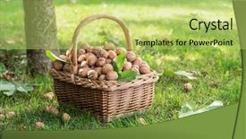  Presentation with walnut - Theme with walnut harvest walnuts background and a yellow colored foreground