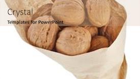  Presentation with walnut - Beautiful PPT theme featuring walnut isolated in paper bag on white background backdrop and a coral colored foreground
