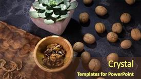 Presentation with walnut - Theme having walnut kernels in wooden bowl background and a tawny brown colored foreground