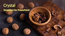  Presentation with walnut - Presentation theme featuring walnut kernels in wooden bowl background and a tawny brown colored foreground