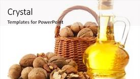  Presentation with walnut - Audience pleasing presentation theme consisting of walnut oil and nuts isolated on white backdrop and a white colored foreground