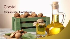  Presentation with walnut - Presentation design consisting of walnut oil and nuts background and a sky blue colored foreground
