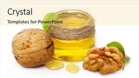  Presentation with isolated fall oak leaf - Amazing PPT theme having walnut oil and nuts backdrop and a yellow colored foreground