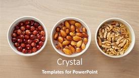  Presentation with almonds - Amazing slide set having walnuts-almonds-and-hazelnuts-soaking backdrop and a coral colored foreground