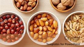  Presentation with almonds - Presentation design consisting of walnuts-almonds-and-hazelnuts-soaking background and a coral colored foreground