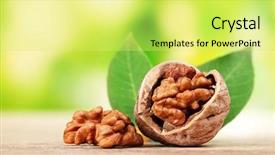  Presentation with walnut - Theme having walnuts and leaves on wooden background and a yellow colored foreground