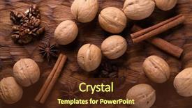  Presentation with wooden board empty table top - Amazing presentation having walnuts cinnamon anise and coffee backdrop and a tawny brown colored foreground