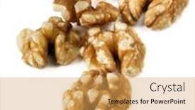  Presentation with walnut - Theme consisting of walnuts scattered over white background shelled walnut meat background and a yellow colored foreground