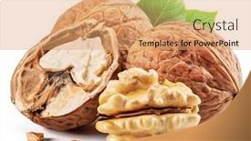  Presentation with green leaves - Presentation consisting of walnuts-walnut-kernel-and-green background and a coral colored foreground