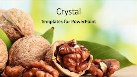  Presentation with walnut - Slide set with walnuts with green leaves background and a blonde colored foreground