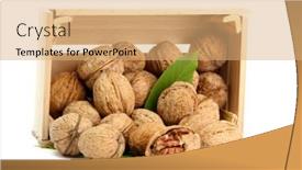  Presentation with green leaves - Theme with walnuts-with-green-leaves background and a coral colored foreground