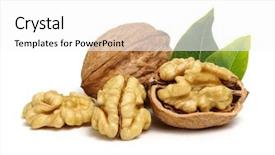  Presentation with walnut - PPT theme featuring walnuts with leaves isolated background and a white colored foreground