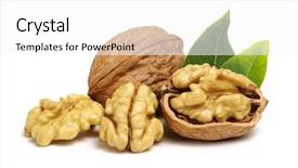  Presentation with walnut - Presentation theme consisting of walnuts with leaves isolated background and a white colored foreground