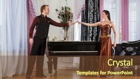  Presentation with waltz - Amazing PPT theme having waltz dance - dancing young couple backdrop and a tawny brown colored foreground