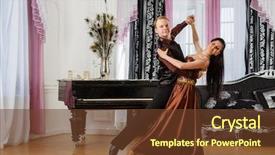  Presentation with waltz - Presentation theme having waltz dance - dancing young couple background and a tawny brown colored foreground