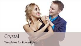  Presentation with dance beautiful couple dancing ballroom - Cool new slide deck with waltz dance - happy young couple dancing isolated backdrop and a  colored foreground