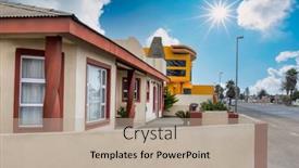  Presentation with city buildings - Presentation design with walvis-bay-residential-neighborhood-buildings background and a mint green colored foreground