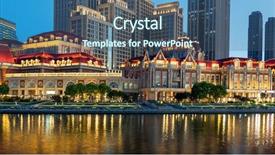  Presentation with illuminated - Slide set enhanced with wan - illuminated city waterfront downtown skyline background and a ocean colored foreground