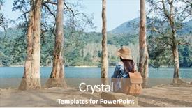  Presentation with lake - Colorful PPT theme enhanced with wan - woman enjoy the view backdrop and a coral colored foreground