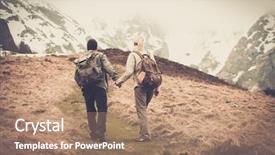  Presentation with backpacks - Colorful presentation design enhanced with sexy brunette in red corset with long hair spreading out lying down on a floor backdrop and a sky blue colored foreground