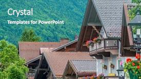  Presentation with autumn view autumn nature - Presentation theme having wanderer - frament of building and nature background and a teal colored foreground